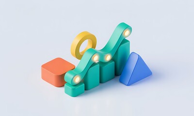 Poster - 3D Growth Graph Ascends Amidst Geometric Shapes, illustrating financial success in a minimalist style, promoting the investment concept with bright colors and clean design.