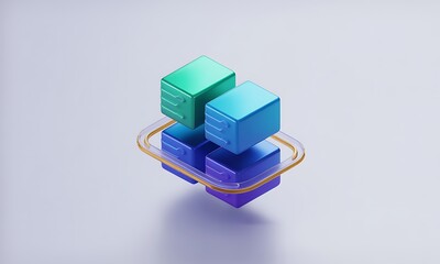 Poster - Data Cubes Connect, Representing Information Storage, with copy space, isometric illustration, data management, cloud computing, data network