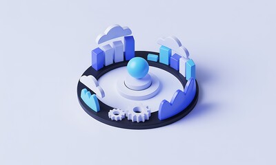 Poster - Data sphere visualizes cloud analytics in abstract form, highlighting data processing and technology integration with a clean, modern aesthetic and ample copy space.