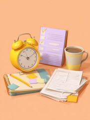 Poster - Time Management Tools for Productivity With Clock, Notebook, Tasks, and Coffee Cup