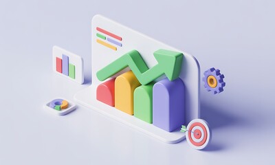 Poster - Colorful Chart Rises, showing growth with an upward arrow, in a clean studio setting, depicting a positive trend with copy space.