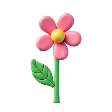 A single pink flower with a yellow center isolated on transparent background