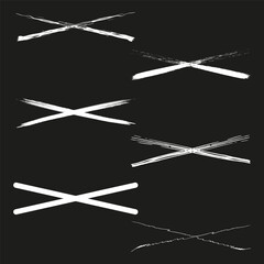 Poster - Crossed line pattern. White stripe design. Black background layout. Vector contrast element.