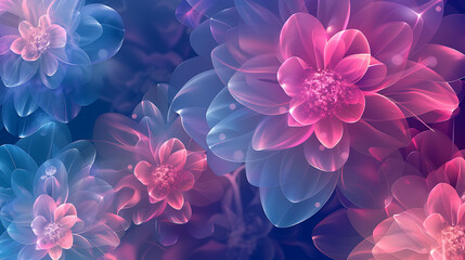 Leinwandbilder - Abstract floral design featuring translucent petals in shades of pink blue and purple creating a dreamy and ethereal effect
