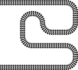 Poster - Railway train track vector route. Rail line, subway map, and railroad elements for game UI and graphic design icon set easy to edit. Rail pattern round circular curve railroad path icon
