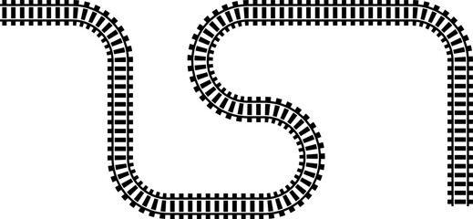 Poster - Railway train track vector route. Rail line, subway map, and railroad elements for game UI and graphic design icon set easy to edit. Rail pattern round circular curve railroad path icon