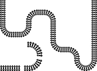 Poster - Railway train track vector route. Rail line, subway map, and railroad elements for game UI and graphic design icon set easy to edit. Rail pattern round circular curve railroad path icon