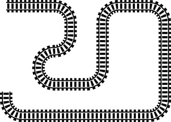 Poster - Railway train track vector route. Rail line, subway map, and railroad elements for game UI and graphic design icon set easy to edit. Rail pattern round circular curve railroad path icon