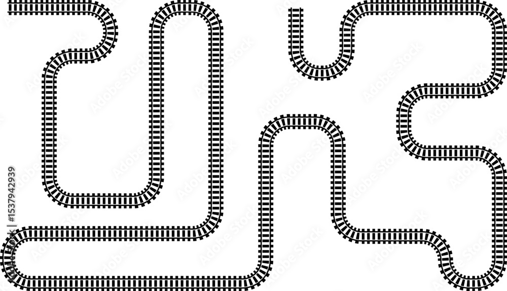 Railway train track vector route. Rail line, subway map, and railroad ...