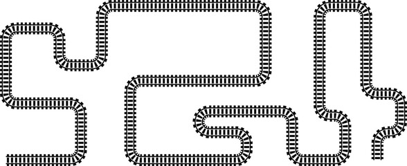 Poster - Railway train track vector route. Rail line, subway map, and railroad elements for game UI and graphic design icon set easy to edit. Rail pattern round circular curve railroad path icon