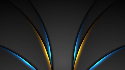 Aufkleber - Black abstract wavy background with blue orange neon lights