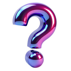 Poster - Iridescent question mark with purple and blue reflections isolated on transparent background