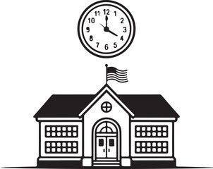 Poster - School building with clock and flag flat icon for apps and websites