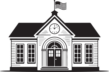 Poster - School building with clock and flag flat icon for apps and websites