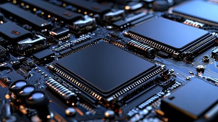 Poster - Close-Up View of Complex Circuit Board with Microprocessors Detail
