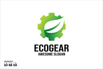 Poster - gear with leaf colorful Gradient Logo Design