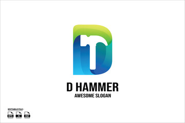 Poster - hammer with d letter colorful Gradient Logo Design