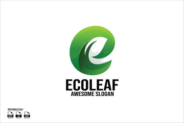 Poster - e letter with leaf colorful Gradient Logo Design