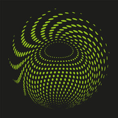 Poster - Spiral dot pattern. Hypnotic swirl design. Green particle vector. Rotating motion illusion.