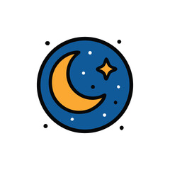 Poster - A stylized illustration of a crescent moon, star, and night sky.