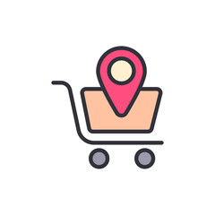 Poster - Online Shopping Cart With Location Pin Symbol On Transparent Layer