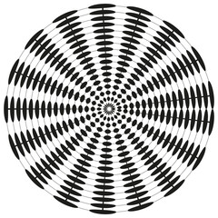 Poster - Radial dot rays. Circular burst shape. Vector symmetry pattern. Optical illusion background.