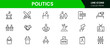 © oneflock - Bold vector web line icons depicting politics, elections, governance, campaigns, and civic engagement for democratic processes and leadership.