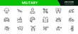 © oneflock - Striking vector web line icons depicting military, war, defense, strategy, weapons, and tactical operations for security and conflict scenarios.