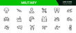 © oneflock - Striking vector web line icons depicting military, war, defense, strategy, weapons, and tactical operations for security and conflict scenarios.