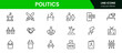 © oneflock - Bold vector web line icons depicting politics, elections, governance, campaigns, and civic engagement for democratic processes and leadership.