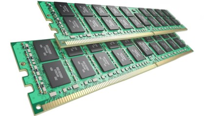 Poster - DDR RAM chip memory cards isolated on white. 3d animation