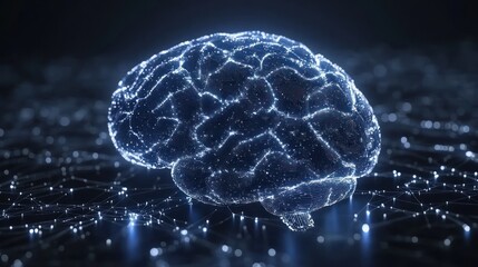 Poster - Digital representation of a brain illuminated with glowing connections and neural pathways