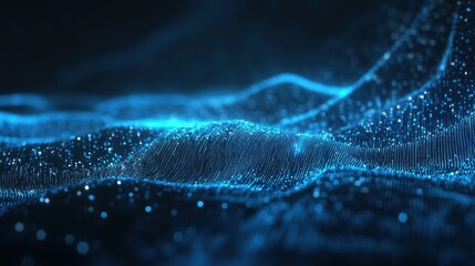 Aufkleber - glowing blue waves create a mesmerizing digital landscape in a dark setting