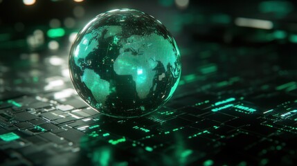 Poster - Digital globe representing global data connectivity in a futuristic environment