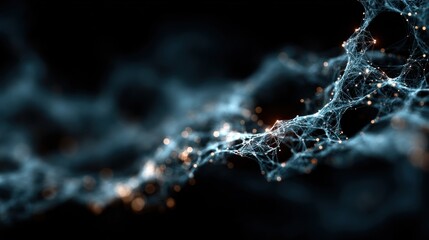 Fototapete - Complex network of interconnected lights and lines glowing in dark space