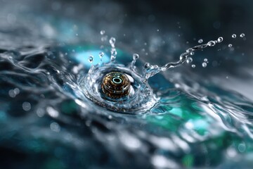 Poster - Rippling water splash showcasing a circular object in motion during a close-up view
