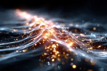 Poster - Bright lights create a flowing abstract pattern in a cosmic environment at night