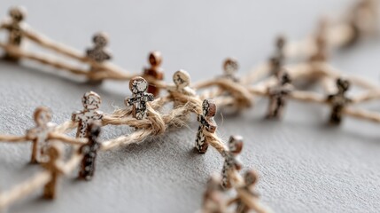Aufkleber - Visual Lifeline Connecting Diverse Human Figures Through Intertwined String Depicting Unity and Collaboration