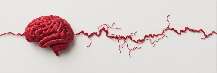 Aufkleber - Torn Red Thread Connecting Brain and Heart Symbolizes Emotional Conflict and Harmony in Calm Setting