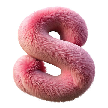 A luxurious and fluffy pink letter s design element created with rendered fur against a black backdrop