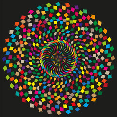 Poster - Colorful dot spiral. Vibrant round pattern. Optical movement shape. Vector abstract element.