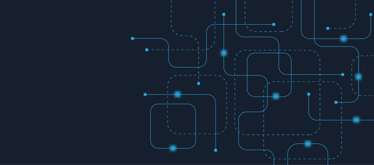 Aufkleber - Abstract digital AI circuit board background with tech icons. Digital technology motherboard texture design. Engineering circuit board concept for poster, header, banner, website, presentation