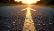 © Galuh - Asphalt road with arrow marking pointing toward sunlight, close up view
