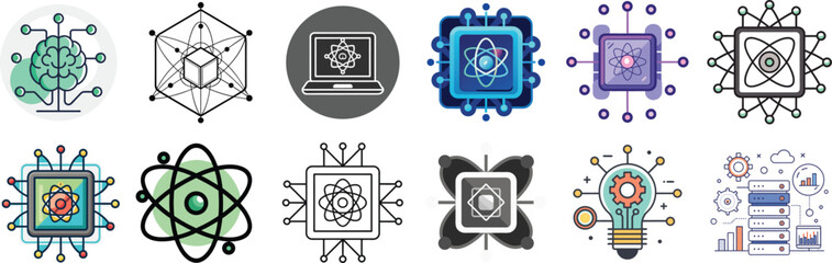 Poster - Twelve technology and science icons isolated on white background isolated on transparent background