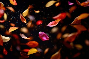 Poster - A colorful leaf is falling from the sky