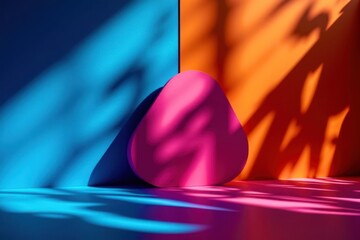 Poster - A pink object is sitting on a blue surface