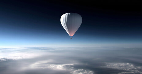 Poster - A weather balloon ascends through the atmosphere, carrying advanced sensors designed for monitoring climate conditions.