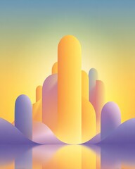 Aufkleber - Abstract forms create landscape reflecting on water. Artistic illustration, modern design, gradient colors, geometric abstraction, surreal backdrop.