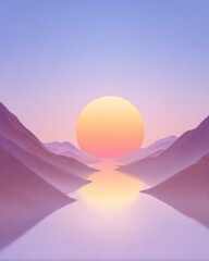 Wall Mural - Sunset over mountain landscape with water reflection. Dreamy scene, calm environment, peaceful journey, relaxation.