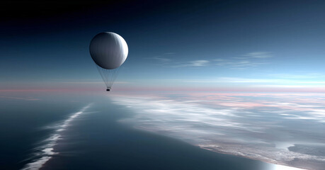 Poster - A high-altitude balloon probe ascends through the atmosphere, equipped with sensors for climate monitoring.